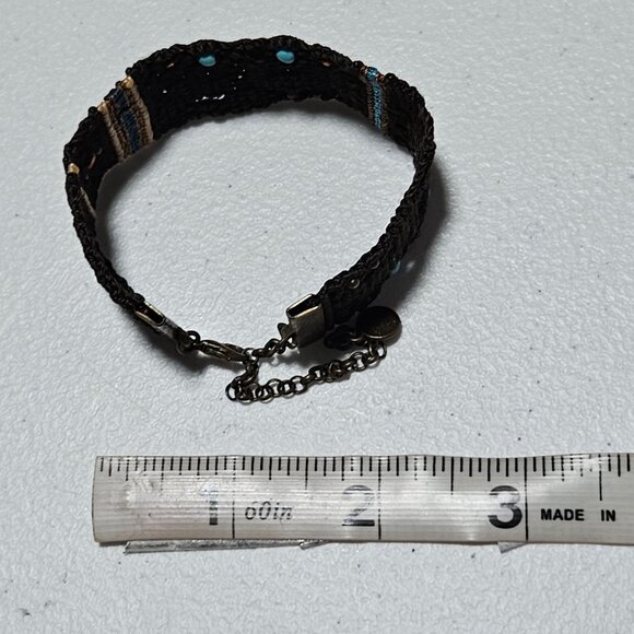 Handwoven Adjustable Bracelet Brown Macrame Blue Beads Metal Chain Closure - Picture 7 of 7